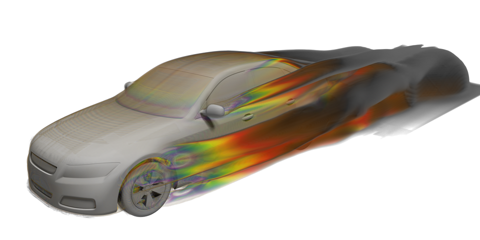 Computational fluid dynamics visualization around a vehicle