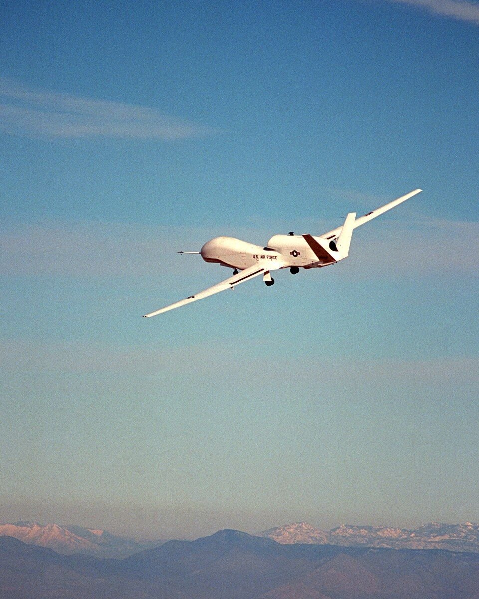 Long-endurance unmanned reconnaissance aircraft in flight
