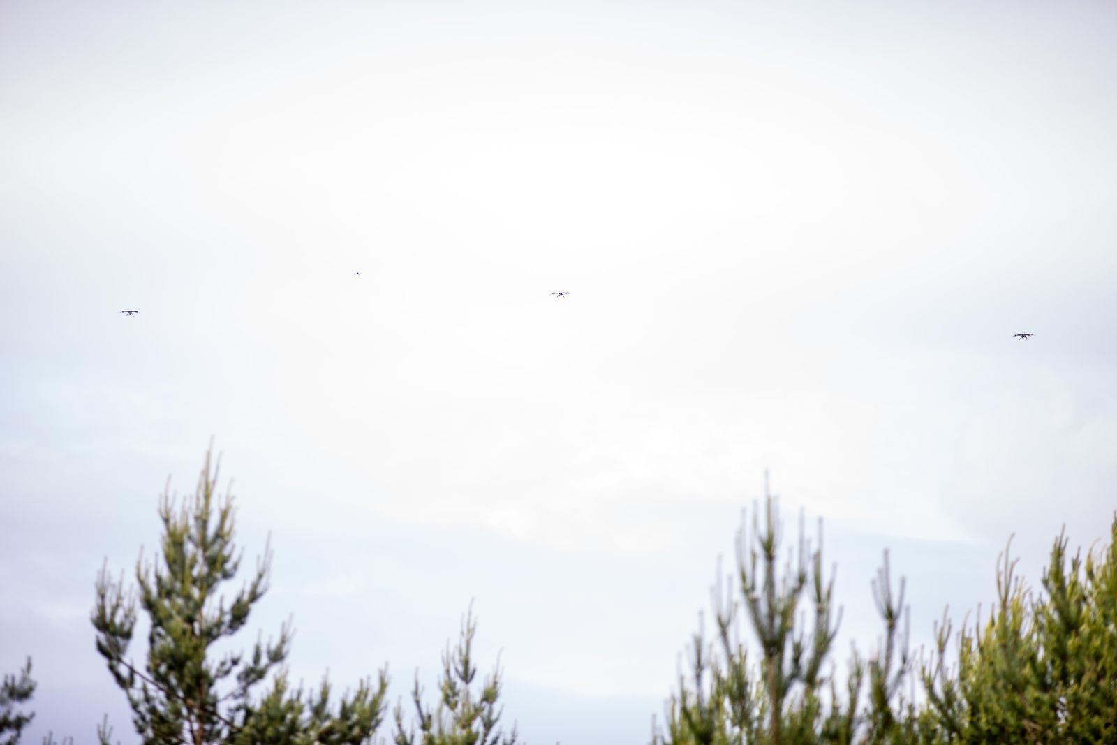 Multiple unmanned aircraft during a coordinated flight exercise