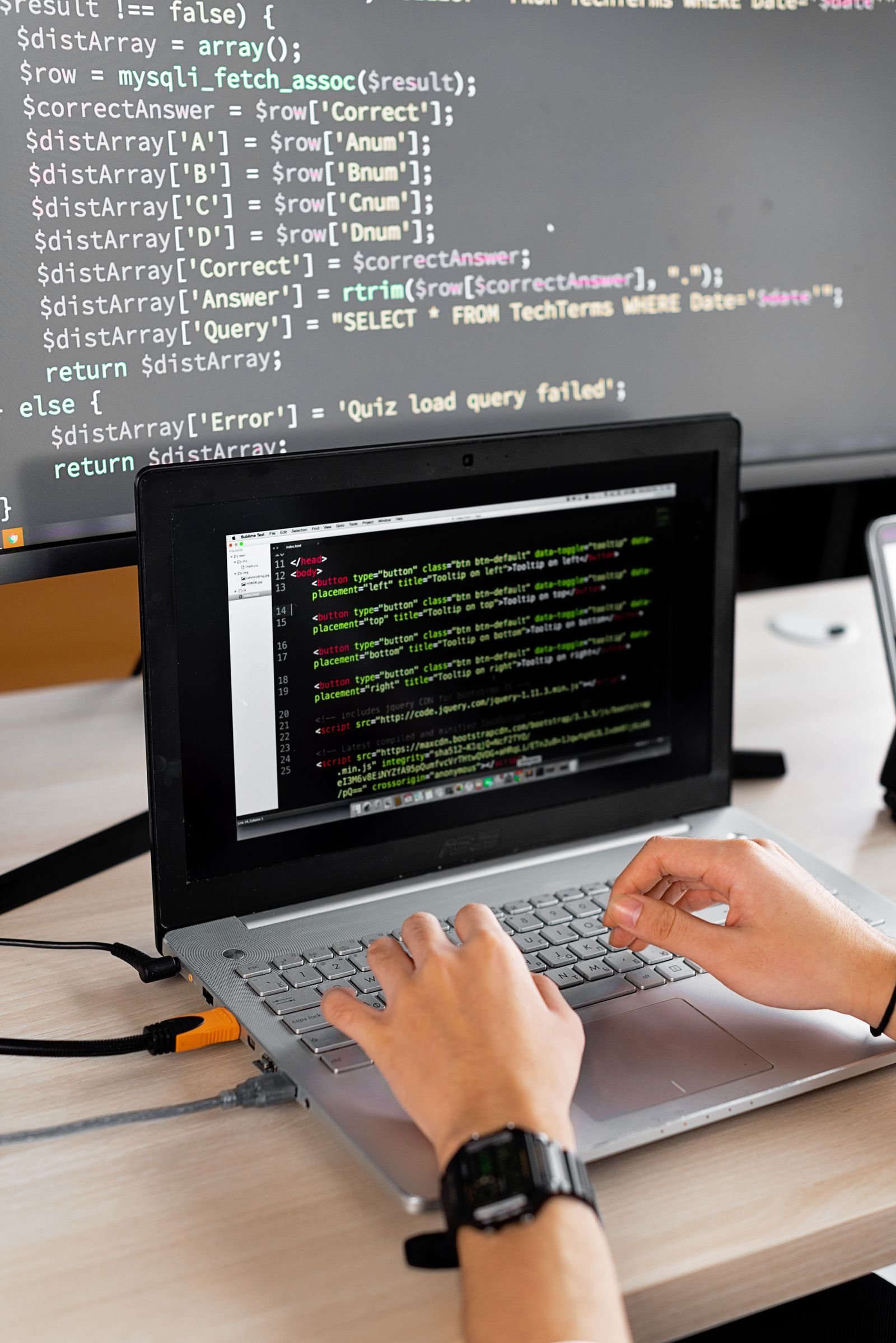 Web application development on a computer